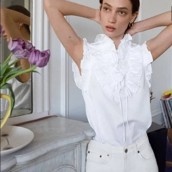 Zara | Tops | Zara Ruffled Poplin Shirt Size M New | Poshmark